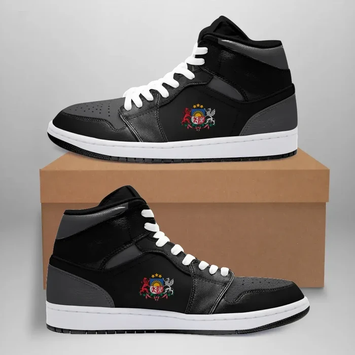 Latvia High Sneakers Air Jordan 1- Retro Mid Black Dark Grey JD1 Shoes