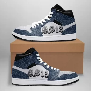 MS-13 Gang High Sneakers Air Jordan 1 - Blue Bandana Pattern JD1 Shoes
