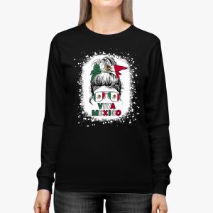 Mexican Independence Funny Viva Mexico Messy Bun Hair Longsleeve Tee 2