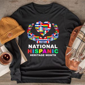 National Hispanic Heritage Month All Countries Flags Hearts Longsleeve Tee