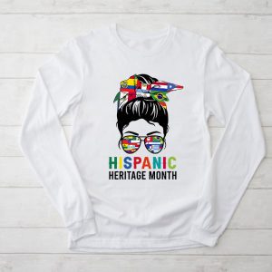 National Hispanic Heritage Month Messy Bun Latin Flags Longsleeve Tee 2 2