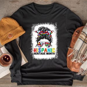 National Hispanic Heritage Month Messy Bun Latin Flags Longsleeve Tee 2 3