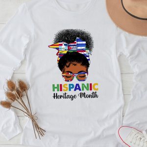 Hispanic Heritage Shirts Messy Bun Latin Flags Special Longsleeve Tee