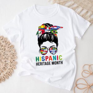 National Hispanic Heritage Month Messy Bun Latin Flags T-Shirt