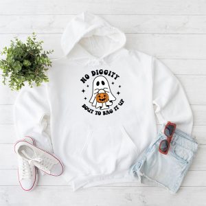 No Diggity Bout To Bag It Up Cute Ghost Halloween Kids Candy Hoodie 1