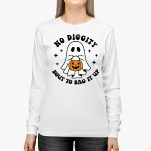 No Diggity Bout To Bag It Up Cute Ghost Halloween Kids Candy Longsleeve Tee 2