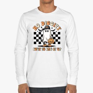 No Diggity Bout To Bag It Up Cute Ghost Halloween Kids Candy Longsleeve Tee 3 1