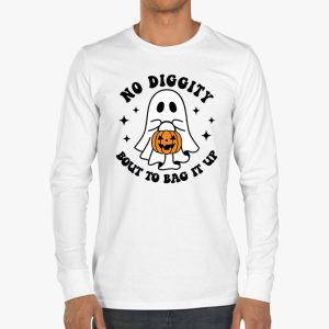 No Diggity Bout To Bag It Up Cute Ghost Halloween Kids Candy Longsleeve Tee 3