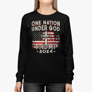 One Nation Under God Trump 2024 God American Flag Longsleeve Tee 2 1