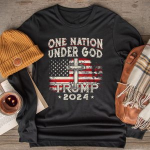 One Nation Under God Trump 2024 God American Flag Longsleeve Tee