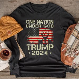 One Nation Under God Trump 2024 God American Flag Longsleeve Tee