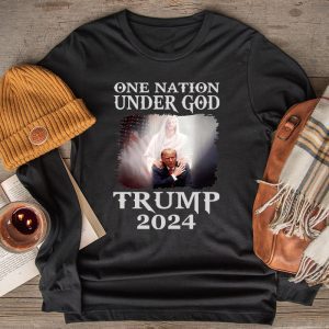 One Nation Under God Trump 2024 God American Flag Longsleeve Tee