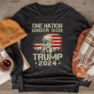 Trump 2024 Shirts One Nation Under God Trump 2024 God American Flag Longsleeve Tee