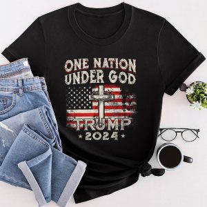 Trump 2024 Shirts One Nation Under God Trump 2024 God American Flag T-Shirt