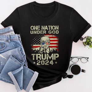 Trump 2024 Shirts One Nation Under God Trump 2024 God American Flag T-Shirt