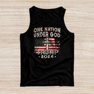 Trump 2024 Shirts One Nation Under God Trump 2024 God American Flag Tank Top