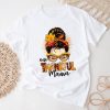 One Thankful Mama Funny Messy Bun Fall Autumn Thanksgiving T-Shirt