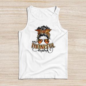 One Thankful Mama Funny Messy Bun Fall Autumn Thanksgiving Tank Top