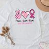 Peace Love Cure Pink Ribbon Cancer Breast Awareness Longsleeve Tee