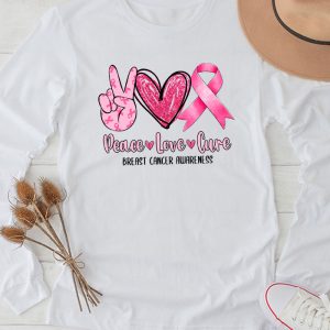 Peace Love Cure Pink Ribbon Cancer Breast Awareness Longsleeve Tee