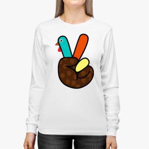 Peace Sign Turkey Hand Cool Thanksgiving Hippie Men Women Longsleeve Tee 2 2