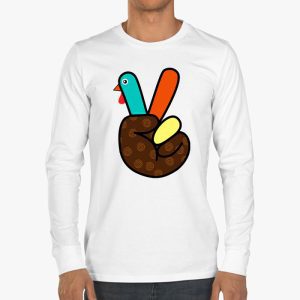 Peace Sign Turkey Hand Cool Thanksgiving Hippie Men Women Longsleeve Tee 3 2