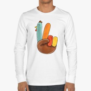 Peace Sign Turkey Hand Cool Thanksgiving Hippie Men Women Longsleeve Tee 3