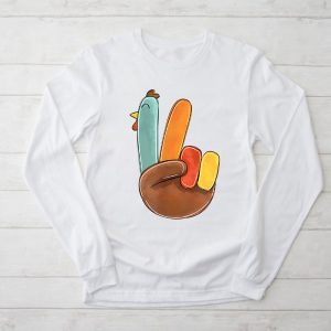 Thanksgiving Shirt Ideas Peace Sign Turkey Hand Cool Thanksgiving Hippie Perfect Longsleeve Tee