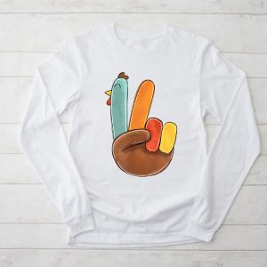 Peace Sign Turkey Hand Cool Thanksgiving Hippie Men Women Longsleeve Tee