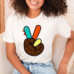 Peace Sign Turkey Hand Cool Thanksgiving Hippie Men Women T Shirt 2 2