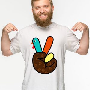 Peace Sign Turkey Hand Cool Thanksgiving Hippie Men Women T Shirt 3 2