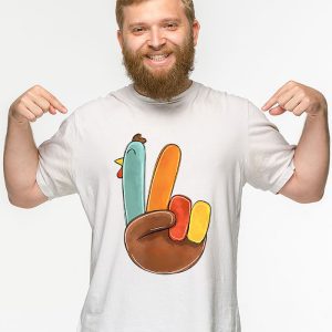 Peace Sign Turkey Hand Cool Thanksgiving Hippie Men Women T Shirt 3