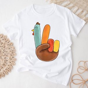 Thanksgiving Shirt Ideas Peace Sign Turkey Hand Cool Thanksgiving Hippie Perfect T-Shirt