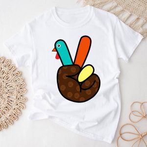 Peace Sign Turkey Hand Cool Thanksgiving Hippie Men Women T-Shirt