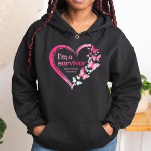 Pink Butterfly Heart Im A Survivor Breast Cancer Awareness Hoodie 1 1