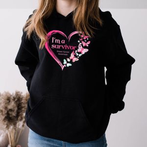 Pink Butterfly Heart Im A Survivor Breast Cancer Awareness Hoodie 3 1