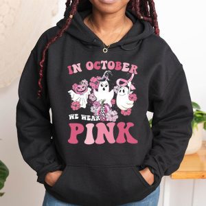 Pumpkin Breast Cancer Warrior In October We Wear Pink Ghost Hoodie 1 1