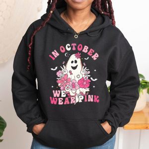 Pumpkin Breast Cancer Warrior In October We Wear Pink Ghost Hoodie 1 2