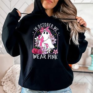 Pumpkin Breast Cancer Warrior In October We Wear Pink Ghost Hoodie 2