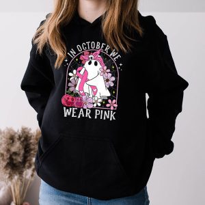 Pumpkin Breast Cancer Warrior In October We Wear Pink Ghost Hoodie 3