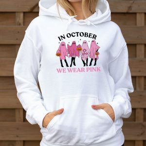 Pumpkin Breast Cancer Warrior In October We Wear Pink Ghost Hoodie 3 4