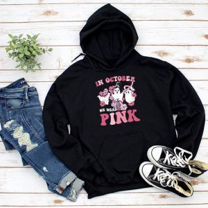 Pumpkin Breast Cancer Awareness In October We Wear Pink Ghost Perfect Hoodie