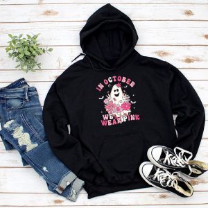 Pumpkin Breast Cancer Warrior In October We Wear Pink Ghost Hoodie