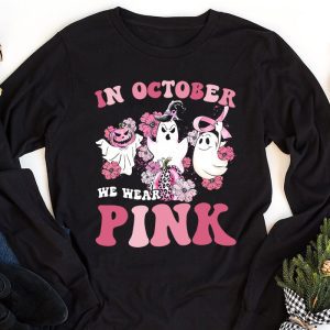 Pumpkin Breast Cancer Warrior In October We Wear Pink Ghost Longsleeve Tee 1 1