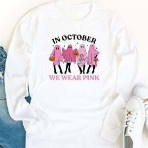 Pumpkin Breast Cancer Warrior In October We Wear Pink Ghost Longsleeve Tee 1 4