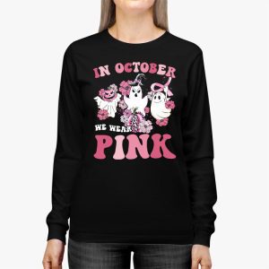 Pumpkin Breast Cancer Warrior In October We Wear Pink Ghost Longsleeve Tee 3 1