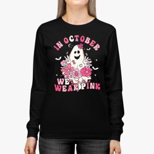 Pumpkin Breast Cancer Warrior In October We Wear Pink Ghost Longsleeve Tee 3 2