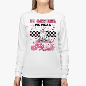 Pumpkin Breast Cancer Warrior In October We Wear Pink Ghost Longsleeve Tee 3 3