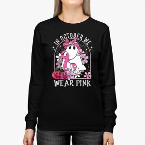 Pumpkin Breast Cancer Warrior In October We Wear Pink Ghost Longsleeve Tee 3