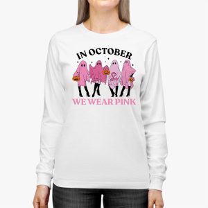 Pumpkin Breast Cancer Warrior In October We Wear Pink Ghost Longsleeve Tee 3 4